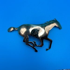Vintage running horse brooch gold tone, equestrian, Kentucky Derby